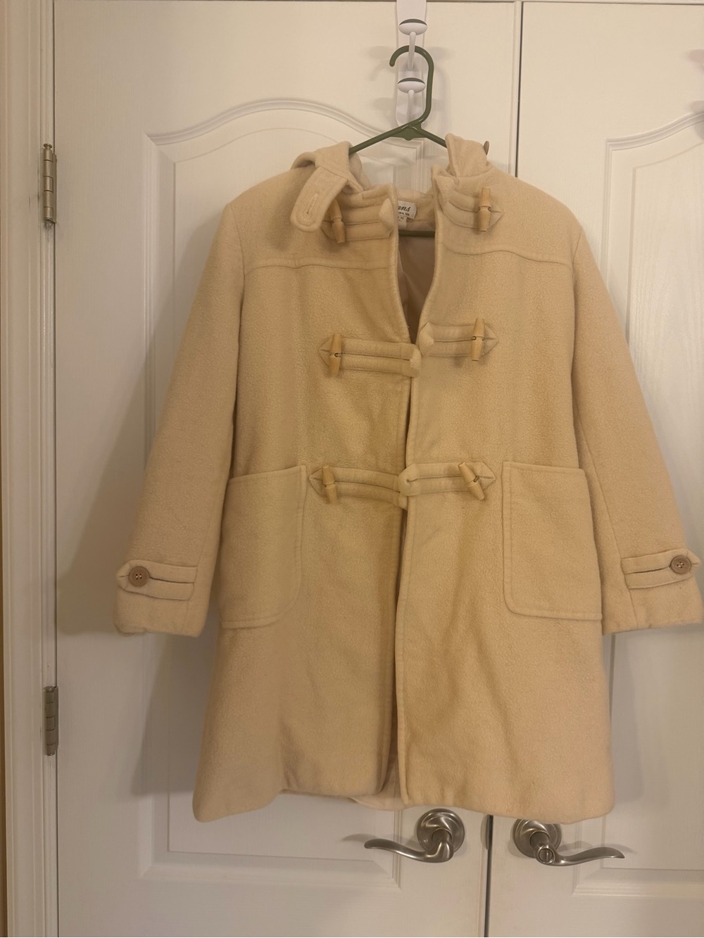 Women’s Cream Toggle Pea Wool Coat with Hood